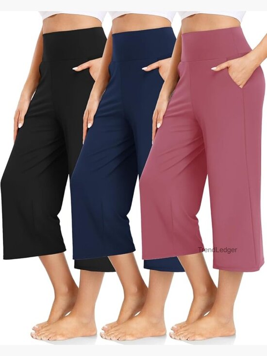 Pants - 3 Pack Wide Leg Yoga Pants High Waisted Loose Sweatpants with Pockets